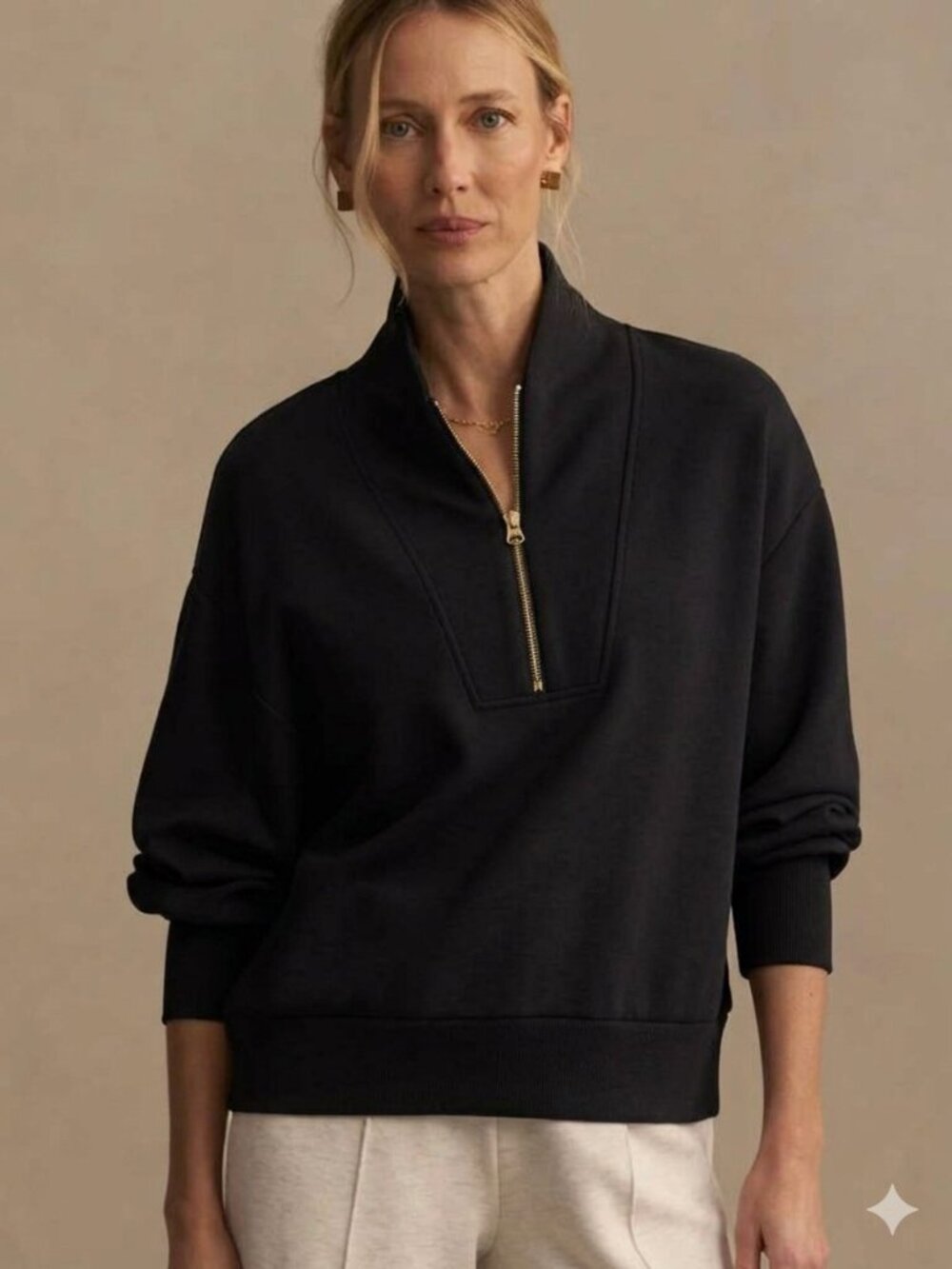 Varley Women's Davidson 1/4 Zip Pullover Double Soft Sweatshirt Size XS Black
